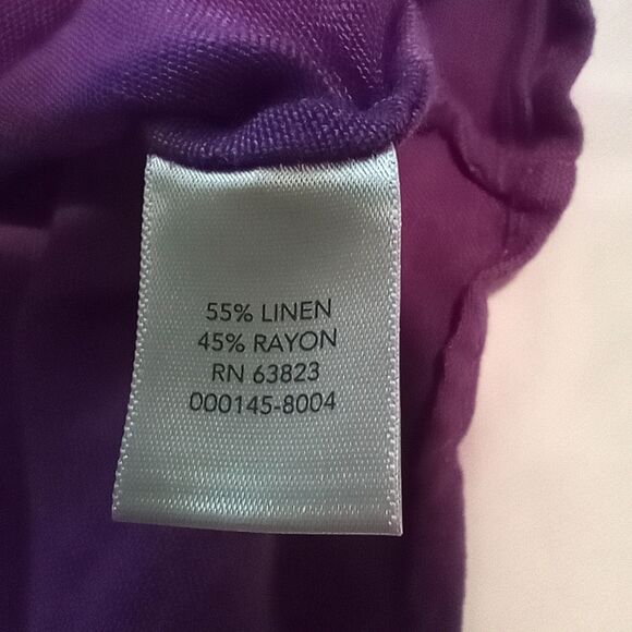 CJ Banks Linen Blend L/S Popover 2X Purple Roll tab Sleeve V-Neck - Picture 6 of 10